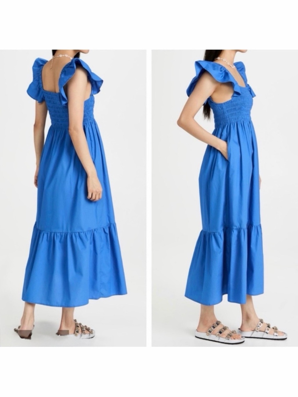 o.p.t. Tuscany Womens Cobalt Blue Smocked Ruffle Midi Dress
Tiered Skirt Small - Picture 2 of 13